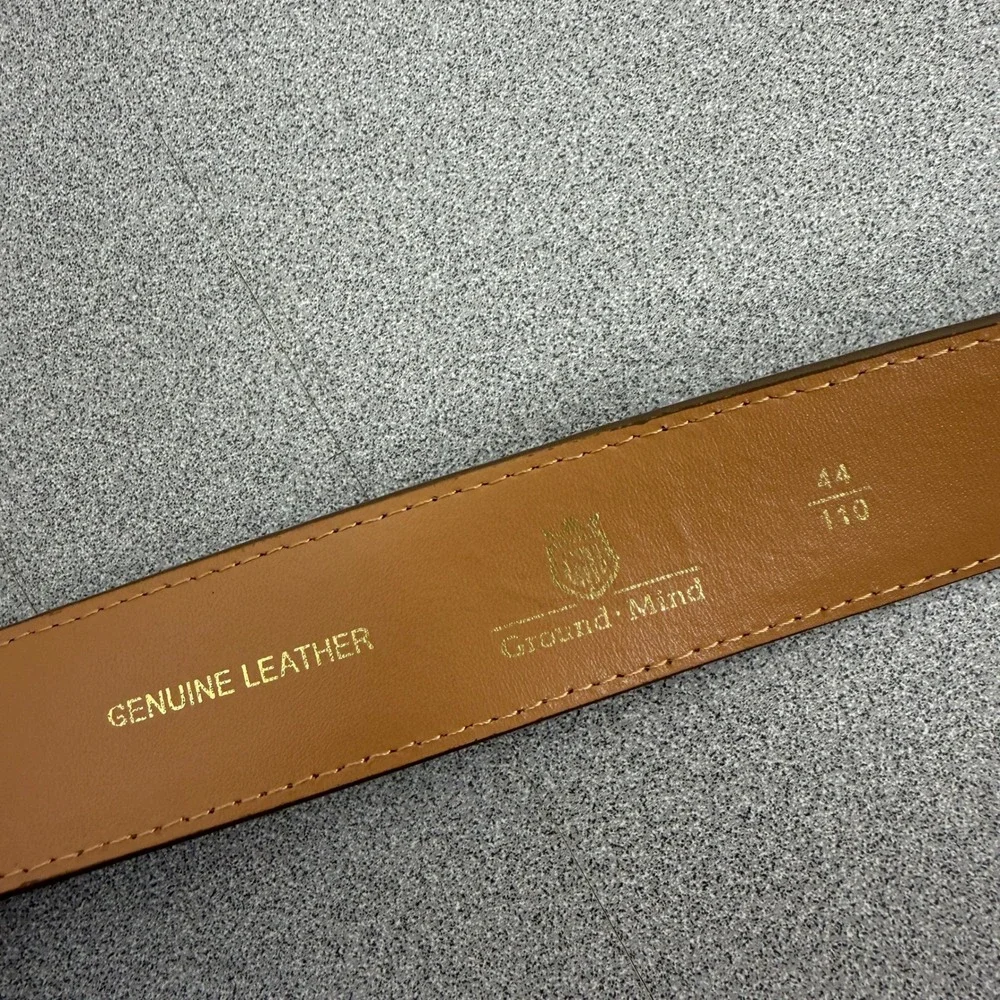 Ground Mind Belt Mens 44 Taupe Suede Leather Square Buckle Dress Casual Classic